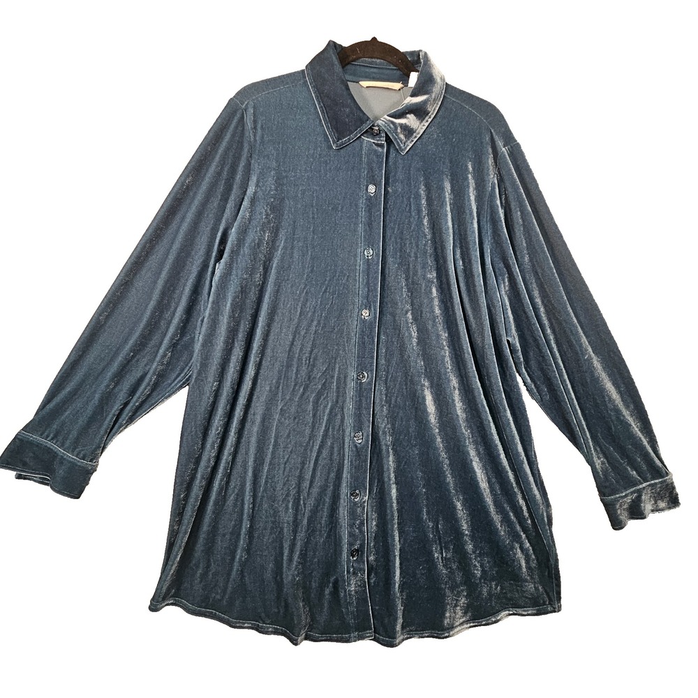 Soft Surroundings Velvet Boyfriend Tunic Shirt Women 1X Legion Blue Quiet Luxury